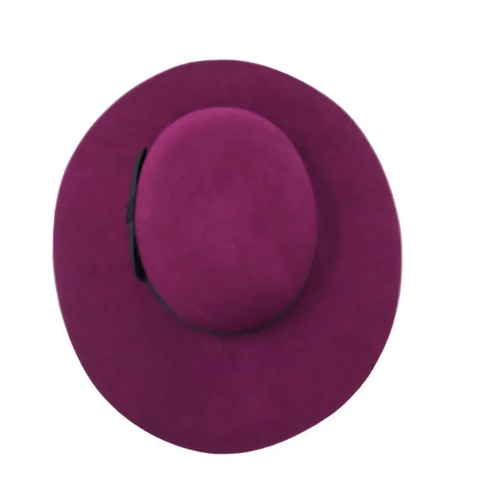 Vintage 60s Wool Felt Fuchsia Pink‎ Wide Brim Derby Hat Black Ribbon Bow USA - Picture 6 of 8